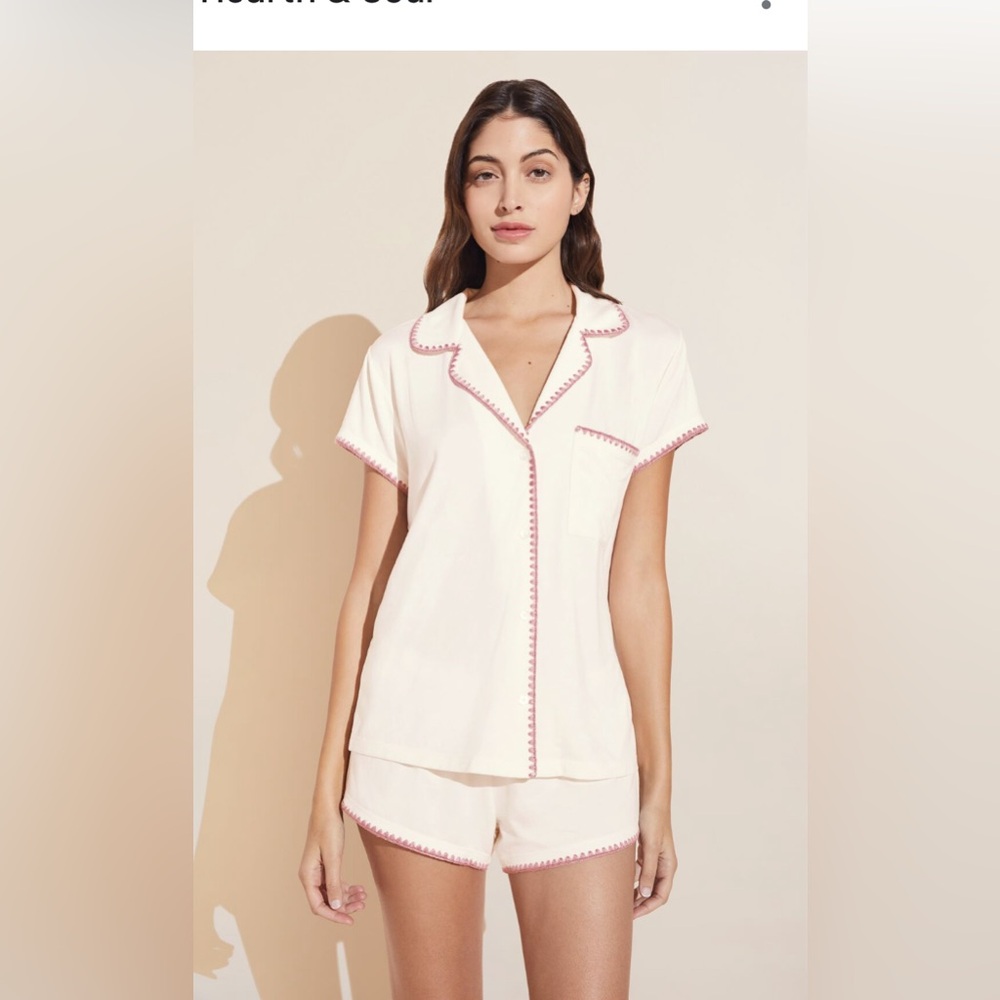 Eberjey Frida Short PJ Set Ivory Whip Stitch size XL